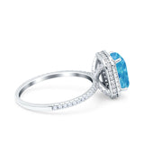 Emerald Cut Art Deco Halo Wedding Bridal Engagement Ring Round Simulated Cubic Zirconia 925 Sterling Silver