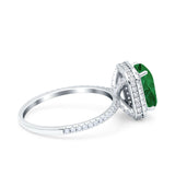 Emerald Cut Art Deco Halo Wedding Bridal Engagement Ring Round Simulated Cubic Zirconia 925 Sterling Silver