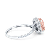 Emerald Cut Art Deco Halo Wedding Bridal Engagement Ring Round Simulated Cubic Zirconia 925 Sterling Silver