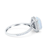 Emerald Cut Art Deco Halo Wedding Bridal Engagement Ring Round Simulated Cubic Zirconia 925 Sterling Silver
