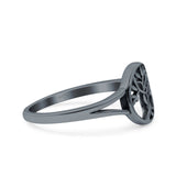 Tree of Life Ring Band Oxidized Round 925 Sterling Silver (10mm)