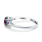 Art Deco Heart Three Stone Wedding Bridal Ring Round Black Simulated Cubic Zirconia 925 Sterling Silver