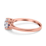 Art Deco Heart Three Stone Wedding Bridal Ring Round Blue Sapphire Simulated Cubic Zirconia 925 Sterling Silver