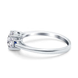 Art Deco Heart Three Stone Wedding Bridal Ring Round Blue Sapphire Simulated Cubic Zirconia 925 Sterling Silver