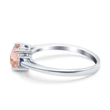Art Deco Heart Three Stone Wedding Bridal Ring Round Blue Sapphire Simulated Cubic Zirconia 925 Sterling Silver