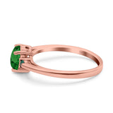 Art Deco Heart Three Stone Wedding Bridal Ring Round Green Emerald Simulated Cubic Zirconia 925 Sterling Silver
