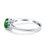 Art Deco Heart Three Stone Wedding Bridal Ring Round Green Emerald Simulated Cubic Zirconia 925 Sterling Silver