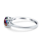 Art Deco Heart Three Stone Wedding Bridal Ring Round Green Emerald Simulated Cubic Zirconia 925 Sterling Silver
