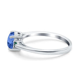 Art Deco Heart Three Stone Wedding Bridal Ring Round Green Emerald Simulated Cubic Zirconia 925 Sterling Silver
