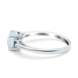 Art Deco Heart Three Stone Wedding Bridal Ring Round Green Emerald Simulated Cubic Zirconia 925 Sterling Silver