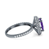 Halo Oval Art Deco Wedding Bridal Ring Band Round Simulated Cubic Zirconia 925 Sterling Silver