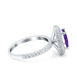 Halo Oval Art Deco Wedding Bridal Ring Band Round Simulated Cubic Zirconia 925 Sterling Silver