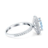 Halo Oval Art Deco Wedding Bridal Ring Band Round Simulated Cubic Zirconia 925 Sterling Silver