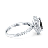 Halo Oval Art Deco Wedding Bridal Ring Band Round Simulated Cubic Zirconia 925 Sterling Silver