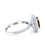 Halo Oval Art Deco Wedding Bridal Ring Band Round Simulated Cubic Zirconia 925 Sterling Silver