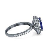 Halo Oval Art Deco Wedding Bridal Ring Band Round Simulated Cubic Zirconia 925 Sterling Silver