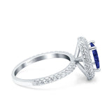 Halo Oval Art Deco Wedding Bridal Ring Band Round Simulated Cubic Zirconia 925 Sterling Silver
