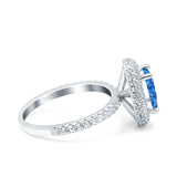 Halo Oval Art Deco Wedding Bridal Ring Band Round Simulated Cubic Zirconia 925 Sterling Silver