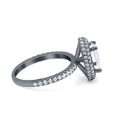 Halo Oval Art Deco Wedding Bridal Ring Band Round Simulated Cubic Zirconia 925 Sterling Silver