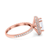 Halo Oval Art Deco Wedding Bridal Ring Band Round Simulated Cubic Zirconia 925 Sterling Silver