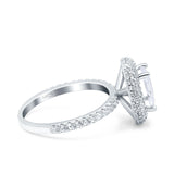 Halo Oval Art Deco Wedding Bridal Ring Band Round Simulated Cubic Zirconia 925 Sterling Silver