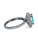 Halo Oval Art Deco Wedding Bridal Ring Band Round Simulated Cubic Zirconia 925 Sterling Silver