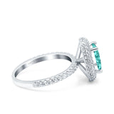 Halo Oval Art Deco Wedding Bridal Ring Band Round Simulated Cubic Zirconia 925 Sterling Silver