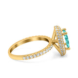 Halo Oval Art Deco Wedding Bridal Ring Band Round Simulated Cubic Zirconia 925 Sterling Silver