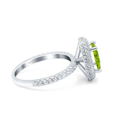 Halo Oval Art Deco Wedding Bridal Ring Band Round Simulated Cubic Zirconia 925 Sterling Silver