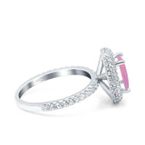 Halo Oval Art Deco Wedding Bridal Ring Band Round Simulated Cubic Zirconia 925 Sterling Silver