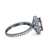 Halo Oval Art Deco Wedding Bridal Ring Band Round Simulated Cubic Zirconia 925 Sterling Silver