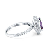Halo Oval Art Deco Wedding Bridal Ring Band Round Simulated Cubic Zirconia 925 Sterling Silver