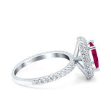 Halo Oval Art Deco Wedding Bridal Ring Band Round Simulated Cubic Zirconia 925 Sterling Silver