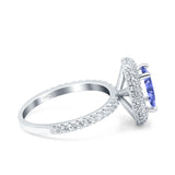 Halo Oval Art Deco Wedding Bridal Ring Band Round Simulated Cubic Zirconia 925 Sterling Silver