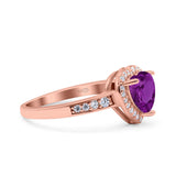 Heart Promise Ring Halo Heart Round Simulated Cubic Zirconia 925 Sterling Silver