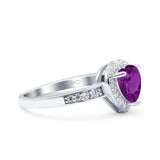 Heart Promise Ring Halo Heart Round Simulated Cubic Zirconia 925 Sterling Silver