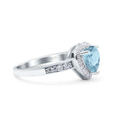 Heart Promise Ring Halo Heart Round Simulated Cubic Zirconia 925 Sterling Silver
