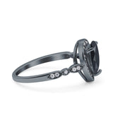 Teardrop Pear Art Deco Wedding Engagement Bridal Ring Round Simulated Cubic Zirconia 925 Sterling Silver