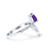 Art Deco Solitaire Accent Pear Wedding Engagement Bridal Ring Band Round Simulated Cubic Zirconia 925 Sterling Silver