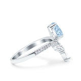 Art Deco Solitaire Accent Pear Wedding Engagement Bridal Ring Band Round Simulated Cubic Zirconia 925 Sterling Silver