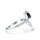 Art Deco Solitaire Accent Pear Wedding Engagement Bridal Ring Band Round Simulated Cubic Zirconia 925 Sterling Silver