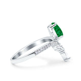 Art Deco Solitaire Accent Pear Wedding Engagement Bridal Ring Band Round Simulated Cubic Zirconia 925 Sterling Silver
