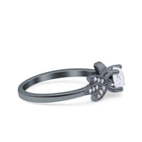 Art Deco Wedding Bridal Ring Leaf Dainty Round Simulated Cubic Zirconia 925 Sterling Silver