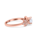 Art Deco Wedding Bridal Ring Leaf Dainty Round Simulated Cubic Zirconia 925 Sterling Silver