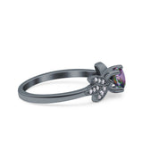 Art Deco Wedding Bridal Ring Leaf Dainty Round Simulated Cubic Zirconia 925 Sterling Silver
