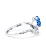 Art Deco Solitaire Accent Pear Wedding Engagement Bridal Ring Band Round Simulated Cubic Zirconia 925 Sterling Silver