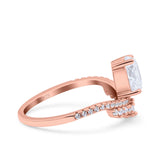 Art Deco Solitaire Accent Pear Wedding Engagement Bridal Ring Band Round Simulated Cubic Zirconia 925 Sterling Silver