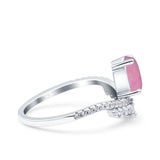 Art Deco Solitaire Accent Pear Wedding Engagement Bridal Ring Band Round Simulated Cubic Zirconia 925 Sterling Silver