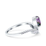Art Deco Solitaire Accent Pear Wedding Engagement Bridal Ring Band Round Simulated Cubic Zirconia 925 Sterling Silver