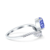 Art Deco Solitaire Accent Pear Wedding Engagement Bridal Ring Band Round Simulated Cubic Zirconia 925 Sterling Silver